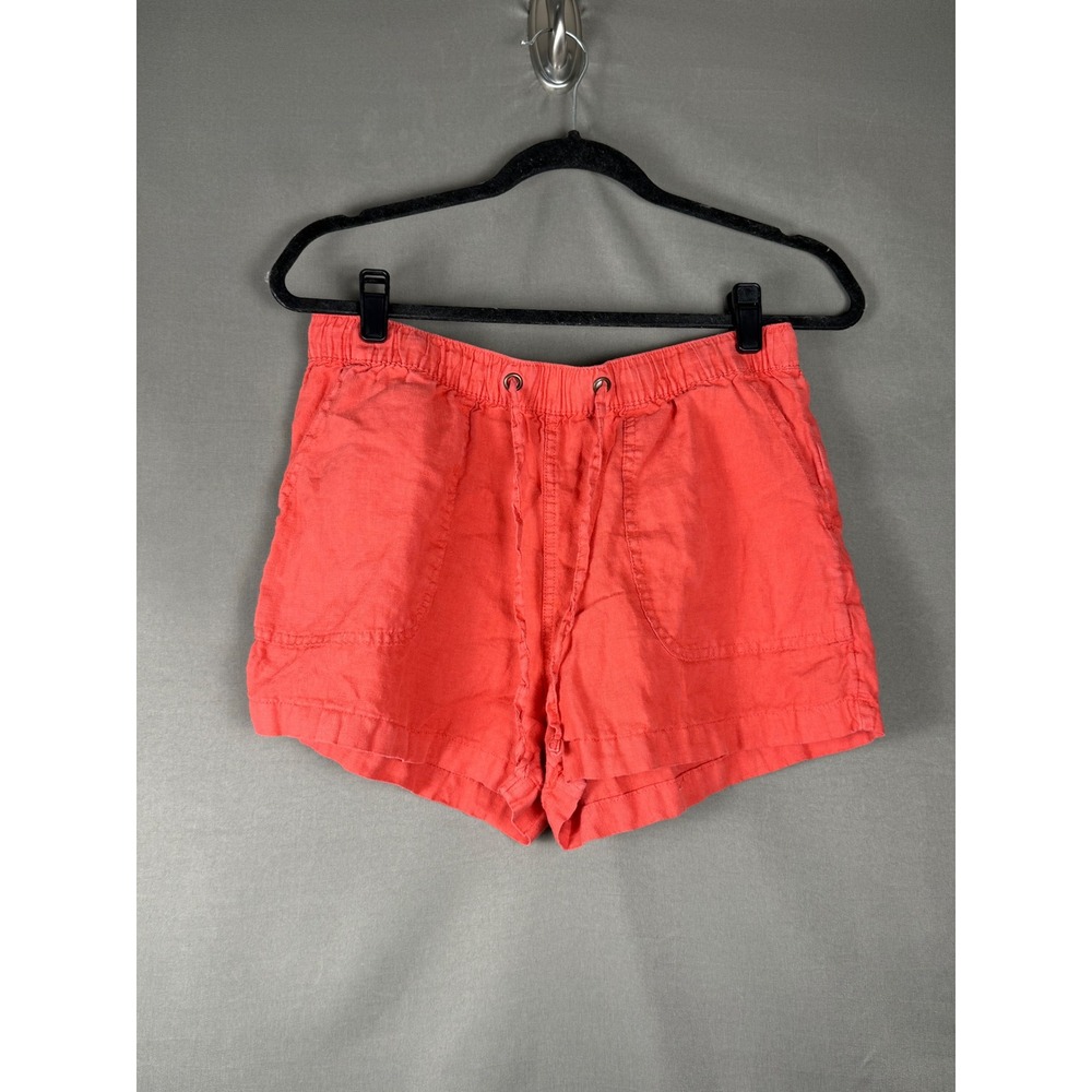 C&C California Linen Shorts Womens Medium Coral Orange Drawstring Elastic Waist